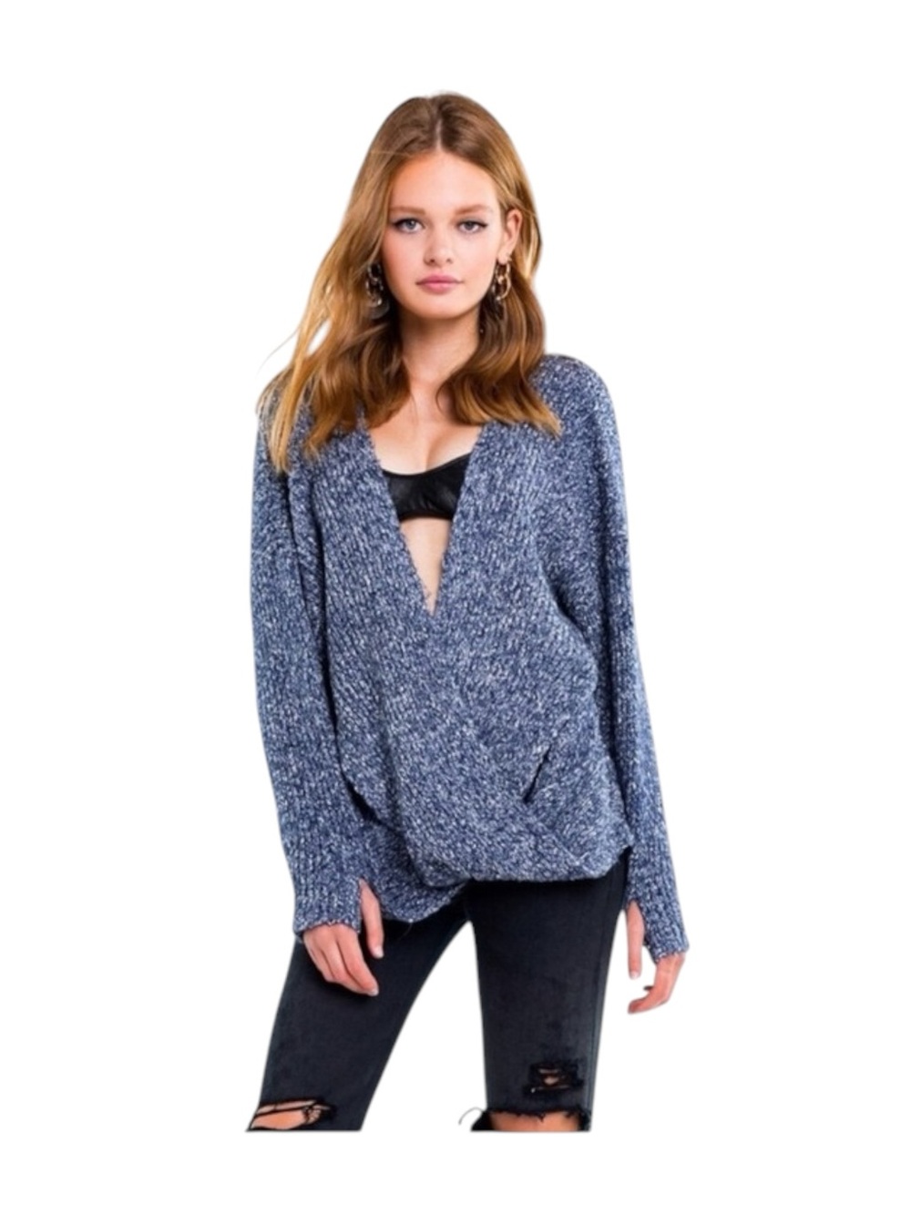 new Wildfox ❤︎ Drew Reversible Cozy Chunky Knit Sweater ❤︎ Galaxy Blue ❤︎ Medium - Picture 2 of 16
